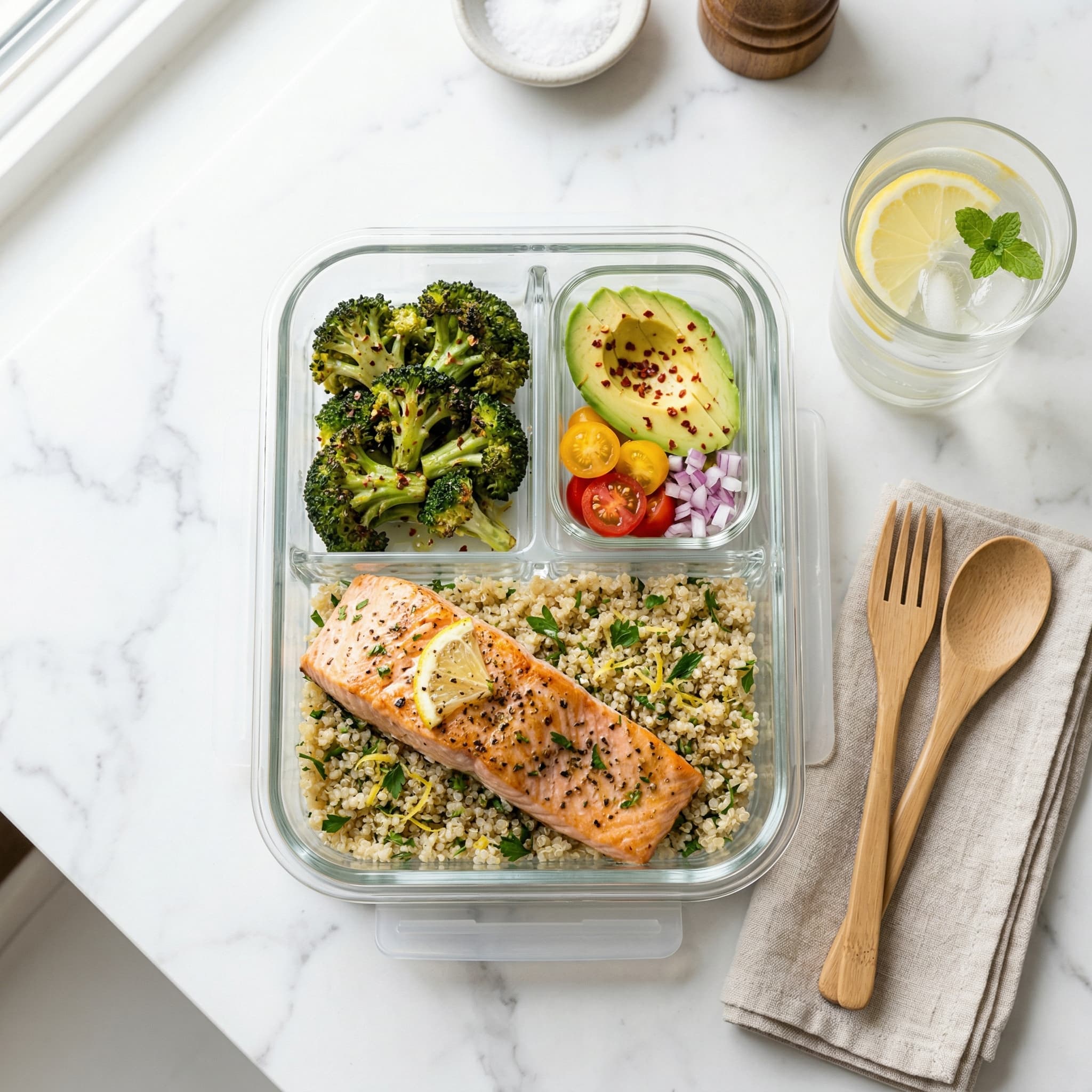 Healthy balanced meal representing quieted food noise on GLP-1 medication
