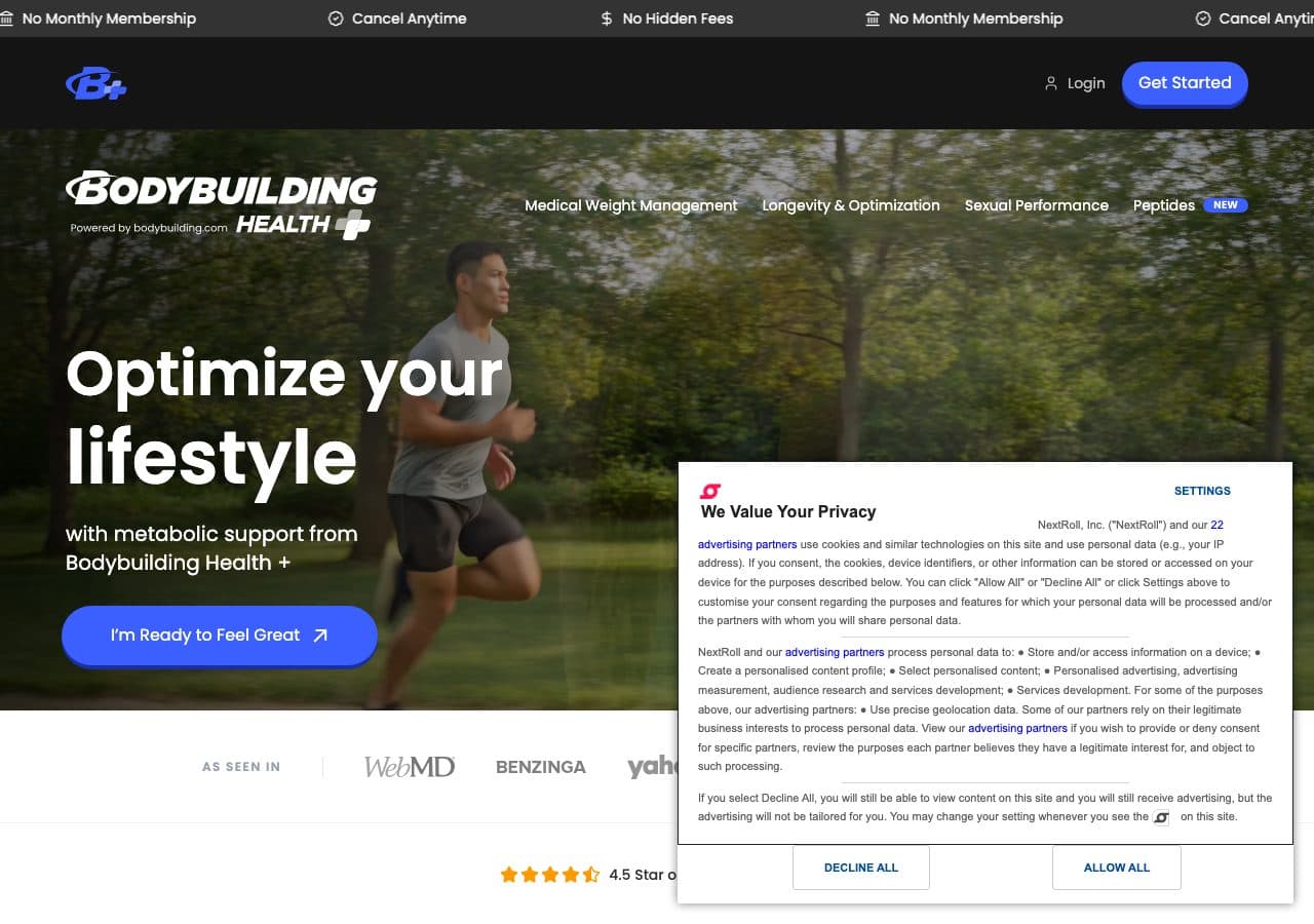 Bodybuilding.com Health+'s website