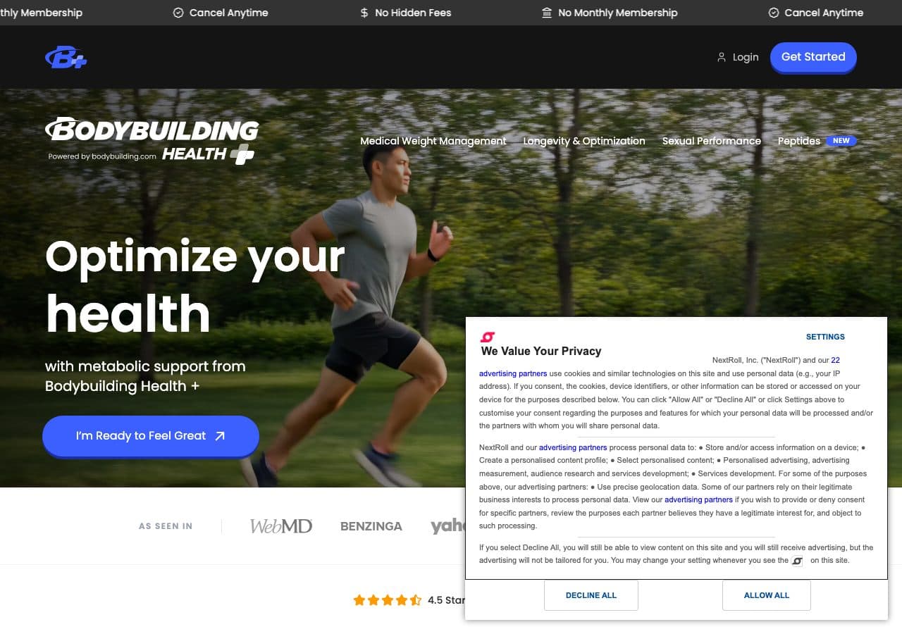 Bodybuilding.com Health+ website
